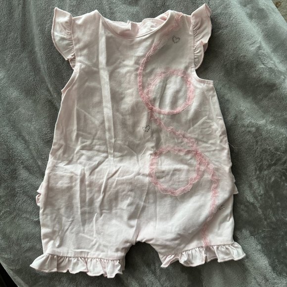 EUC Minibasix Pale Pink Onesie with Ruffles and Lace Decoration Sz 3 mos - Picture 1 of 4